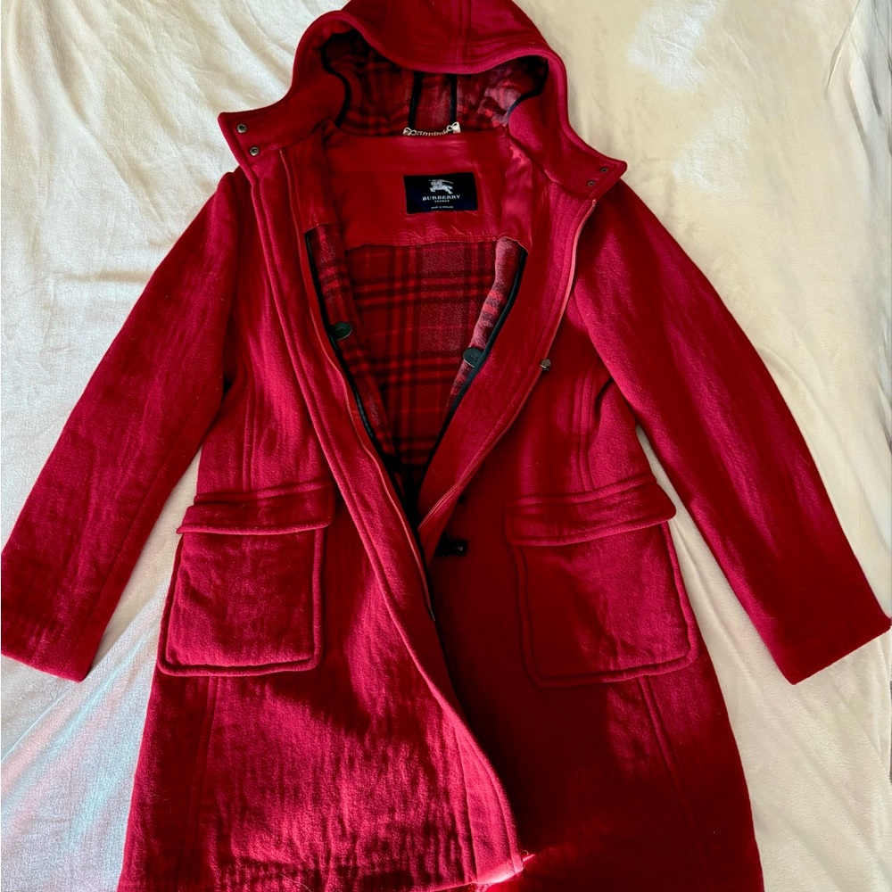 Burberry Red Trench Coat with Hood
